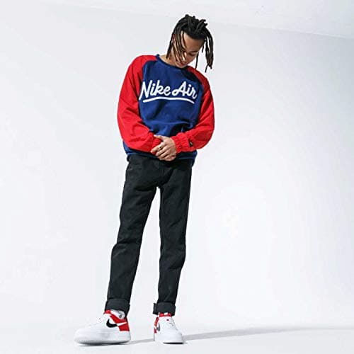 Image of NIKE NSW AIR Crew Mix SSNL Long Sleeve Tops Men's Long Sleeve Tops - Blue Void/University Red/White, S