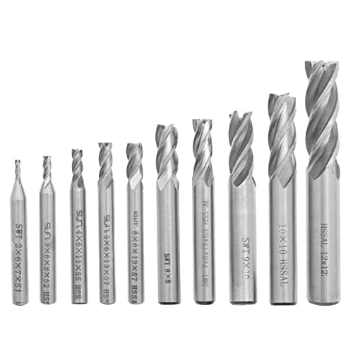 Image of ECSiNG 10pcs HSS 4-flute Straight Shank End Mill Cutter Kit 2/3/4/5/6/7/8/9/10/12mm Dia 6mm 8mm 10mm 12mm Handle for for Wood Aluminum Steel Titanium