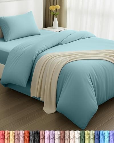 Image of Utopia Bedding 3 Piece Single Bedding Set - Duvet Cover, Fitted Sheet with Pillow case - Soft Brushed Microfiber (Spa blue)
