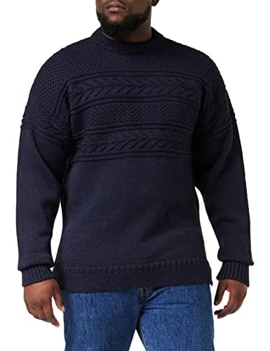 Image of Crew Neck Guernsey Sweater, Navy, XXL