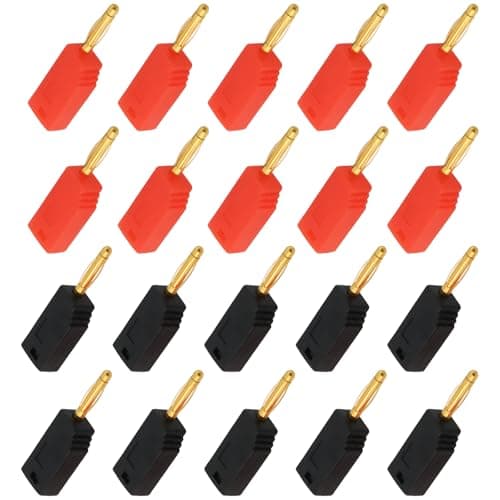 Image of OTOTEC 20x 2mm Pure Copper Gold-Plated Banana Plugs Stackable 30Vac-60Vdc Max 10A for Electrical Testing, Red & Black