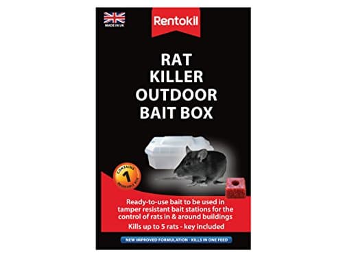 Image of Rentokil REN0375 Rat Killer Outdoor Bait Box, Black, 11 x 17 x 27 cm