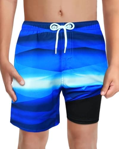 Image of LUCOWEE Boys Compression Swim Trunks with Boxer Brief Liner Anti Chafe No Chafing Swimming Shorts 4-Way Stretchy UPF Quick Dry Bathing Suit Size 18-20 Argyle Blue