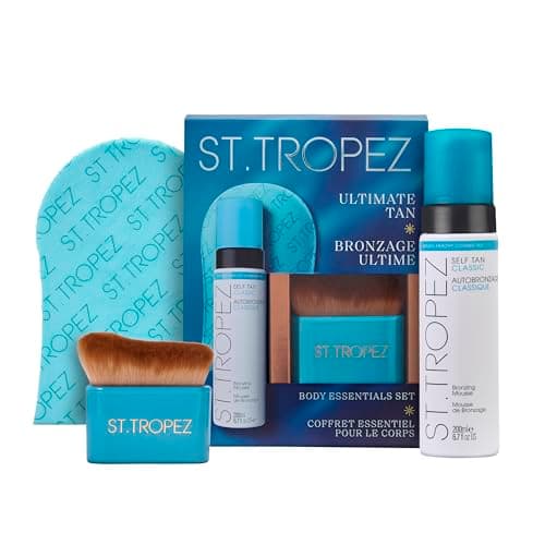 Image of St.Tropez Ultimate Tan Body Essentials Kit, Classic Self Tan Bronzing Mousse, Luxe Applicator Mitt & Precision Body Brush for Flawless Medium Golden Glow, Streak-Free Finish, 420g