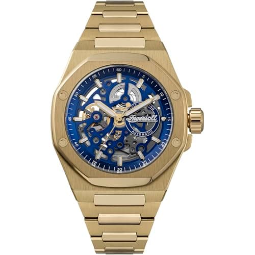 Image of Ingersoll The Faller Mens 43.5mm Automatic Watch with Blue Dial and Gold Stainless Steel Braclet I17602