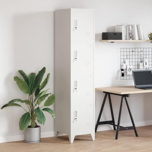 Image of SooIarix Grey Steel Locker Cabinet with 4 Lockable Compartments, 38 x 45 x 180 cm, Ideal for Changing Room, Office and School, Safe Storage