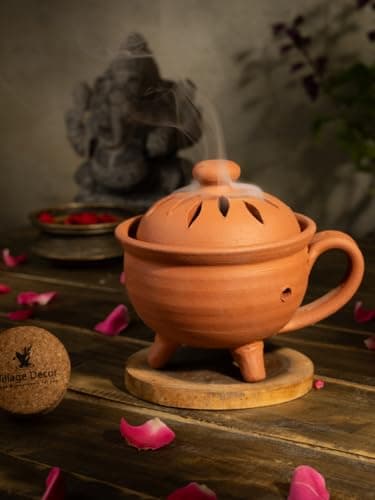 Image of Village Decor Ceramic Terracotta Incense Holder (Small), Blue