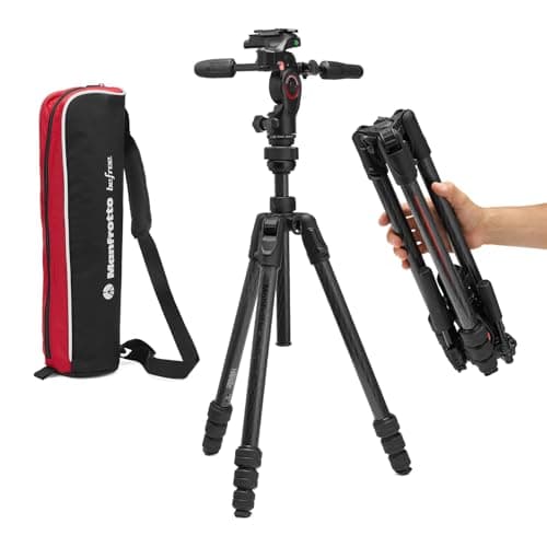Image of Manfrotto Befree GT PRO 3-Way, Professional Travel Tripod Kit, 3-Way Fluid Head, Levelling Column, Photo/Camera and Video Kit, Carbon Fibre, Arca-type, Twist Lock, DSLR, Mirrorless,Camera Accessories