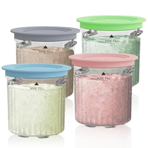 Image of Replacement Tubs and Lids for Ninja CREAMi Breeze Ice Cream Maker, 16oz Pints Containers for NC201UK NC201 NC200 NC100 Series Ninja Creamy Breeze Accessories (4 Pack, Blue/Pink/Lime/Gray)