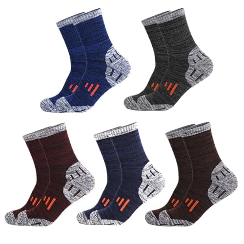 Image of eucsky 5 Pairs Men's Hiking Socks Moisture Wicking Cushioned Crew Socks for Outdoor Sports Athletic Socks, 5 Pairs_multi Color, One Size