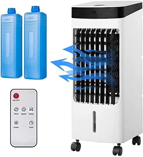 Image of Almineez Portable Powerful Evaporative Air Cooler AC Fan With Remote - 4L Tank & 2 Ice Boxes 7.5H Timer - 3 Speed Settings - 120° Oscillating Swing Function Cooling Tower Home Office 80W
