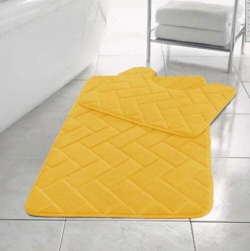 Image of EXQUIZIT HOME® Luxury Memory Foam Bath Mat Set 2 Piece – Non Slip Block Bathroom Rug & Pedestal Mat, Quick Dry Ultra Absorbent Soft Cushioned Mats 100% Polyester (Ochre)