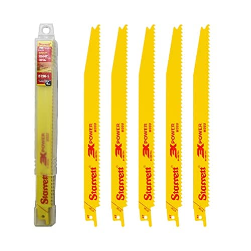 Image of Starrett Wood Cutting Reciprocating Saw Blade - 5 Pieces BT96-5 Bi-Metal 225 mm/9" Inch 6 TPI Unified Shank - Compatible with Bosch Dewalt Makita & Many Others