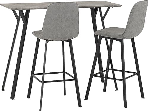 Image of Seconique Quebec Bar Table Set with 2 Dining Chairs in Concrete Effect/Black/Grey/Faux Leather