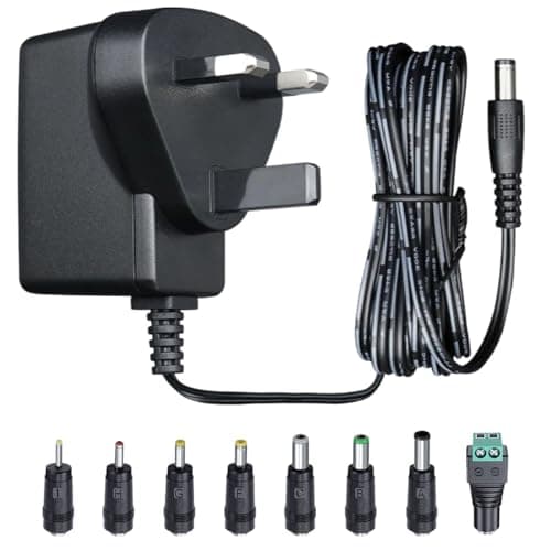 Image of UKCA 6V 1A 6W 1.8M Power Supply Adapter with 8 Tips, 1000mA 500mA AC DC Switching Transformer 5.5x2.1mm Plug for Blood Pressure Monitor, Trash Can, Electronic Scale, Stitch Sew Quick, Elliptical, etc