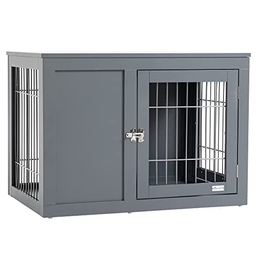 Image of PawHut Furniture Style Dog Crate for Small and Medium Dogs, End Table Pet Cage with Two Lockable Doors - Grey