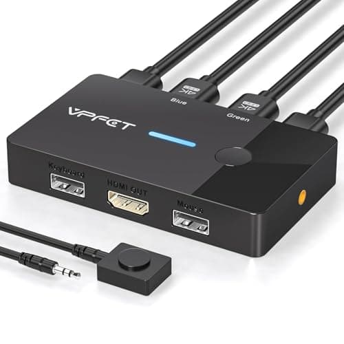 Image of AILVLVNG HDMI KVM Switch 2 PC 1 Monitor 4K60Hz USB KVM Switches 2 Port for 2 PC Sharing Single Monitor and Keyboard Mouse with Wired Extend Controller and 2 USB Cables, Plug and Play