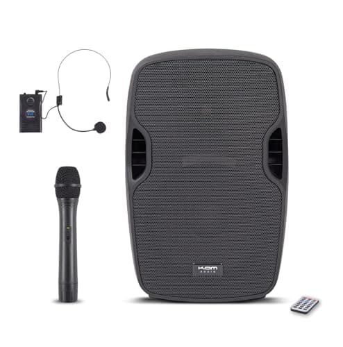Image of KAM RZ12AAP V3 800W 12" Portable Bluetooth® PA Speaker – Complete PA System with Dual Wireless Microphones, USB/SD Media Player, and Rechargeable Battery