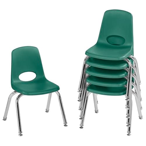 Image of FDP 12" School Stack Chair, Stacking Student Chairs with Chromed Steel Legs and Nylon Swivel Glides - Green (6-Pack)