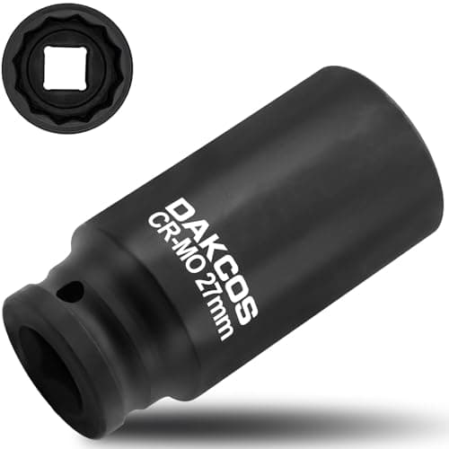 Image of DAKCOS 27mm Socket 1/2" Drive 12 Ponit Impact Wrench Deep Socket Drive Shaft Tool Power, CR-MO
