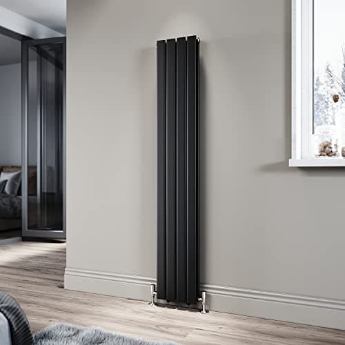 Image of ELEGANT 1600 x 272 mm Black Vertical Radiator Tall Upright Double Flat Panel Radiator Modern Column Designer Central Heating Rad