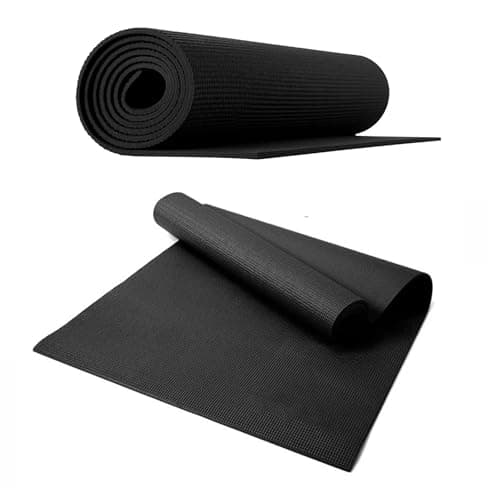 Image of 10MM Pilates Exercise Mat PVC Non-Slip Yoga Mat Extra Thick Cushioned Fitness Gym Workout Mat for Home Training, Stretching & Floor Exercises, 183 x 61cm Black (Black)