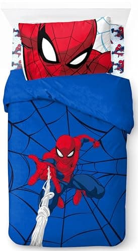 Image of Jay Franco Marvel Spiderman Webtastic 100% Cotton 3 Piece Single Bed Set - Includes Duvet Cover, Sheet and Pillowcase