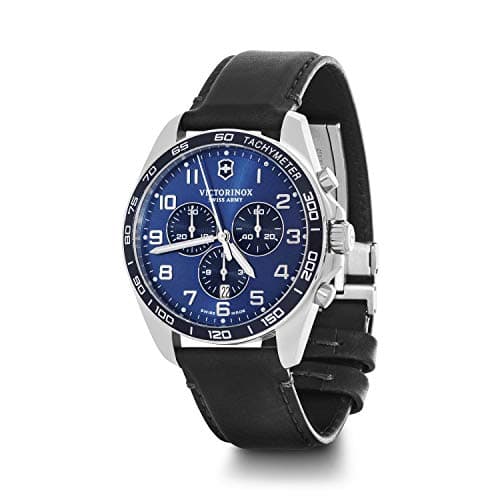 Image of Victorinox Men’s Watch Fieldforce Classic Chrono Ø 42 mm, Analogue Quartz, Water-Resistant up to 100 m, Sapphire Glass, Leather Strap, Blue/Black