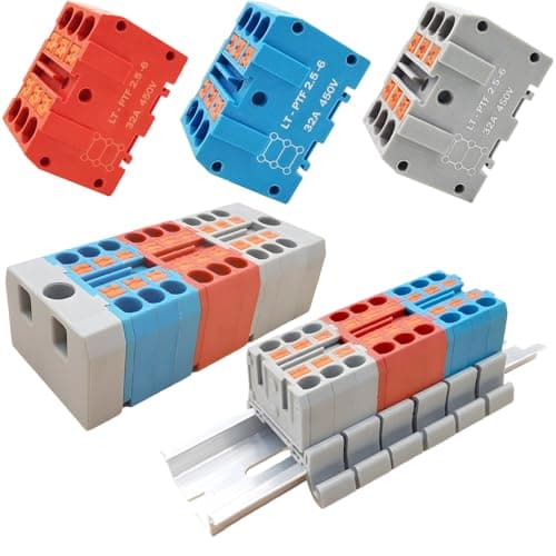 Image of Dujelixa Din Rail Connectors Kit, Plug-in terminal blocks 20-12AWG For Industrial Control Panel & Electrical Wiring, DIN Rail/Screw Mountable, 18-Piece Set with Accessories