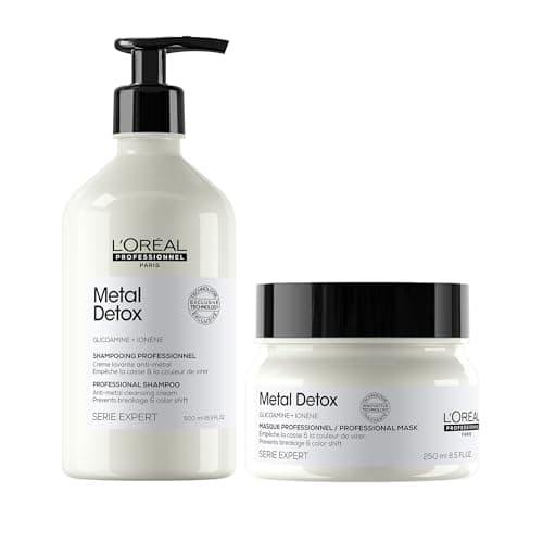 Image of L’Oréal Professionnel Metal Detox Clarifying Shampoo, Prevent Breakage & Colour Fade from Hard Water, 500ml and Metal Detox Hair Mask, Moisturising Conditioner Treatment, 250ml
