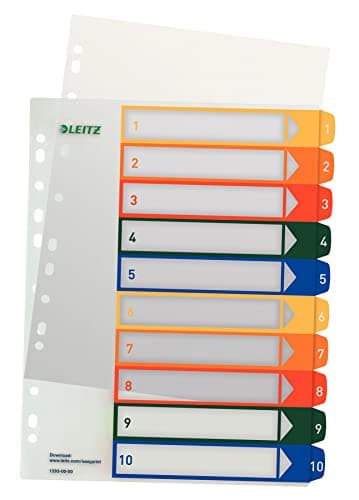 Image of Leitz A4 1-10 Index, PC-Printable, Heavy Duty Plastic, White/Multicolour