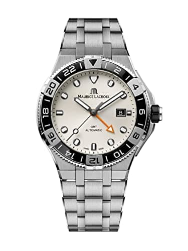 Image of Maurice Lacroix AIKON Automatic Venturer GMT 43mm, Stainless Steel Case with Black Ceramic Bezel, Stainless Steel Strap, 30 ATM Water Resistance, White Sun Brushed Dial, Automatic Watch