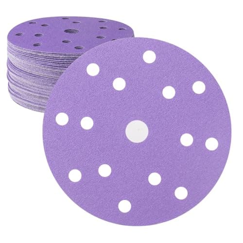 Image of 50PCS Purple Film Sandpaper Discs, 6 Inch 15 Hole 150mm Sanding Discs, 60 Grit Ceramic Abrasives Hook & Loop Wet Dry Film Discs for Car Paint Wood Metal Grinding and Polishing