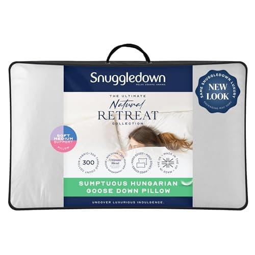Image of Snuggledown Hungarian Goose Down Pillow - 80:20 Ethically Sourced Fill for Front & Back Sleepers | Jacquard Cotton Cover, UK‑Made, Non-Allergenic & Washable (48 × 74 cm)