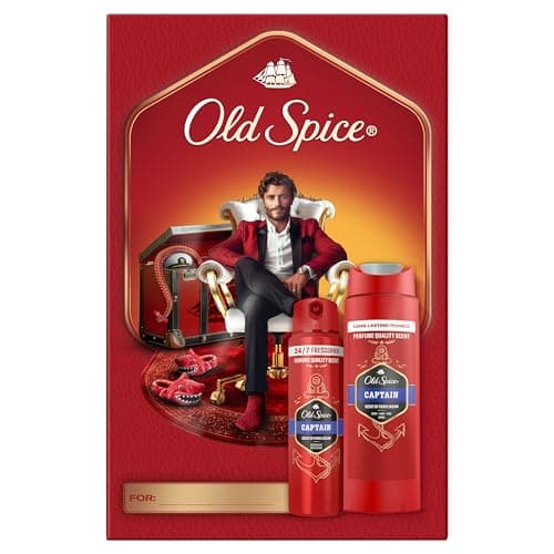 Image of Old Spice Gentleman Gift Set for Men with Captain Deodorant Spray and Shower Gel, 24/7 Fressshhh with Daily Use, Long Lasting Perfume Quality Scent