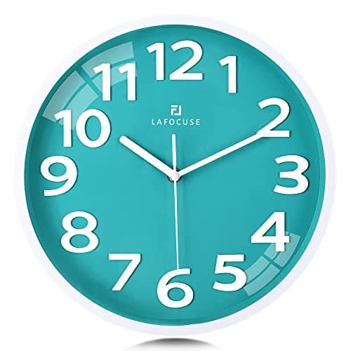Image of Lafocuse 12 Inch Silent 3D Numbers Teal Wall Clocks for Living Room, Modern Kitchen Wall Clock Battery Operated Bedroom Home Office