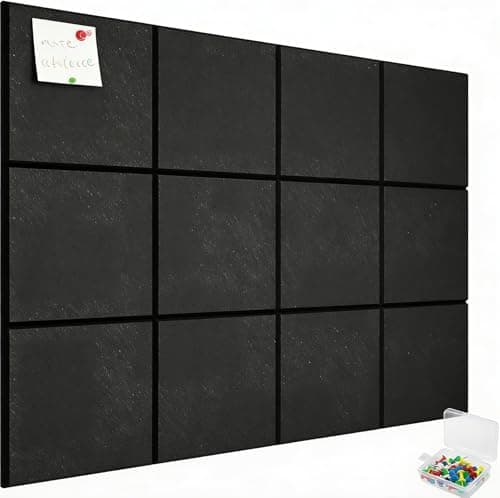 Image of Uoisaiko Large Pin Board: 120x90cm Decorative Cork Board Vision Board with Self-Adhesive Tape Removable Notice Boards for Home Office Kitchen 12 Pack Felt Wall Tiles