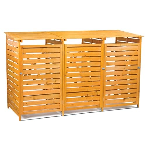 Image of KCT Triple Wheelie Bin Store - 3 x 240L Wooden Outdoor Storage Shed Recycling Rubbish Bins Hideaway