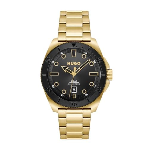 Image of HUGO Analogue Quartz Watch for Men #Visit Collection with Gold Colored Stainless Steel Bracelet - 1530304