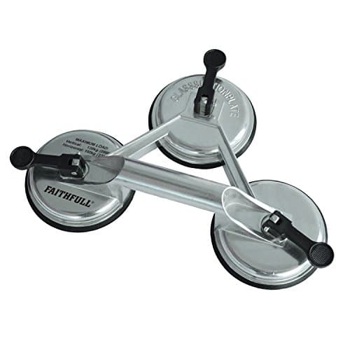 Image of Faithfull Triple Pad Aluminium Pro Suction Lifter 120mm – Heavy Duty Glass, Tile & Marble Lifting Tool for Tiling, Glazing & Installation – Load Capacity 150kg Vertical / 130kg Horizontal