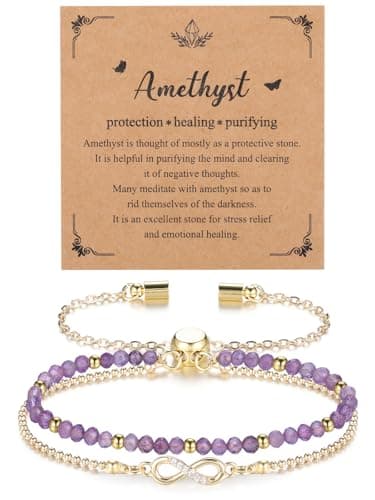 Image of Jovivi Infinity Amethyst Bracelet for Women,Healing Crystals Gemstones Purple Gold Bead Adjustable Bracelet for Womens Jewellery Gifts for Women Ladies