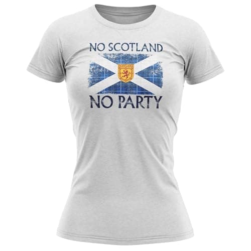 Image of Funny Scotland Womens T Shirt - Tartan Scottish Coat of Arms Tee Ladies Football Fan Top Saltire, S, White