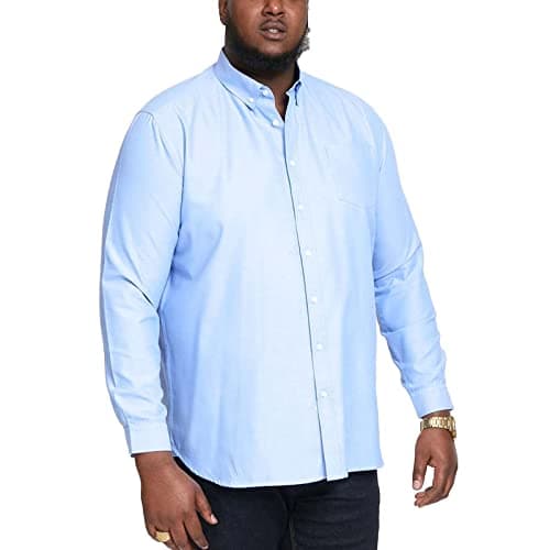 Image of D555 Men's Plus Size Richard Basic Oxford Long Sleeve Shirt in Sky Blue 5XL