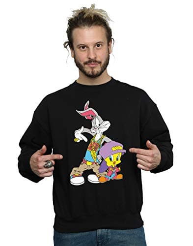 Image of Absolute Cult Looney Tunes Men's Bugs And Tweety Hip Hop Sweatshirt Black Medium