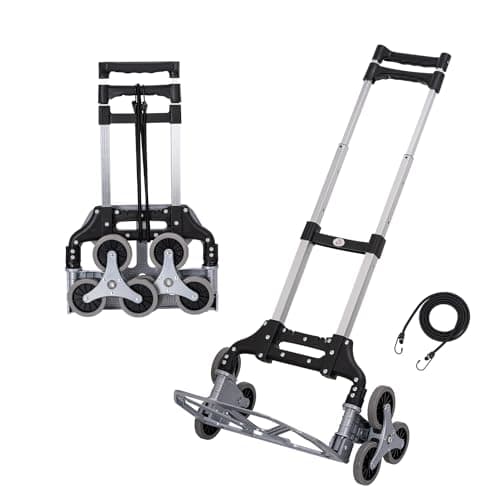 Image of TOPWAY Folding Trolley Aluminium Stairs Climbing Foldable Hand Truck Cart Sack Barrow 70kg Loading Capacity Adjustable Height with 6-Wheels & Cord for Indoor Outdoor Travel Shopping