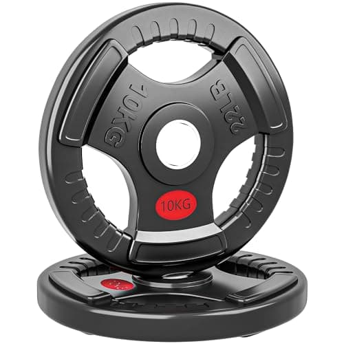Image of SPORTNOW Olympic Weight Plates, 2"/5cm Weight Disc Pair with Tri-Grips, 2 x 10kg Dumbbell Plates for Weightlifting and Strength Training Home Gym Fitness Workout, Black