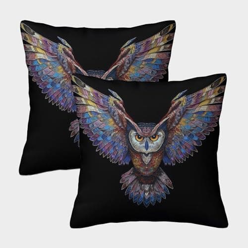 Image of ZYGAOKDD Colourful Owl Cushion Cover 2 Pack Polyester Color Garden Decorative Christmas Soft Square Throw Pillow Case for Sofa Living Room Bed Couch Car Square Pillowcase 50x50cm