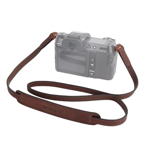 Image of MUZIRI KIINOKOO Genuine Leather Camera Neck Shoulder Strap with Triangle Rings Compatible for Most Cameras with Round Connection Holes - Length 110cm - Coffee