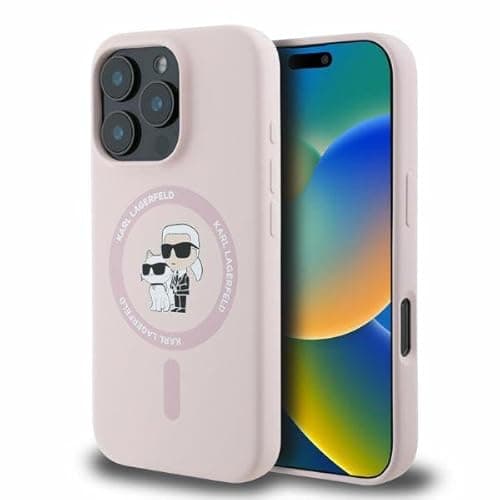 Image of CG MOBILE Karl Lagerfeld KLHMP16XSCMKCRHP Case for iPhone 16 Pro Max 6.9 Inch Pink Hard Case Silicone Karl & Choupette Heads Ring