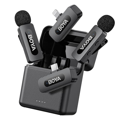Image of BOYA BY-V3 Combo Wireless Lavalier Microphone for iPhone, Android, iPad, with USB-C/Lightning, Mini Wireless Lavalier Microphone, Noise Cancellation, 36H Power for Video Recording, Streaming